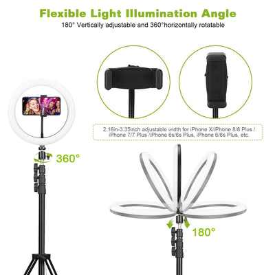 10in LED Selfie Ring Light Dimmable 120 LEDs Makeup Ring Lights With Adjustable Tripod Stand Cell Phone Holder USB Powered For YouTube Video Live Stream Makeup Photography