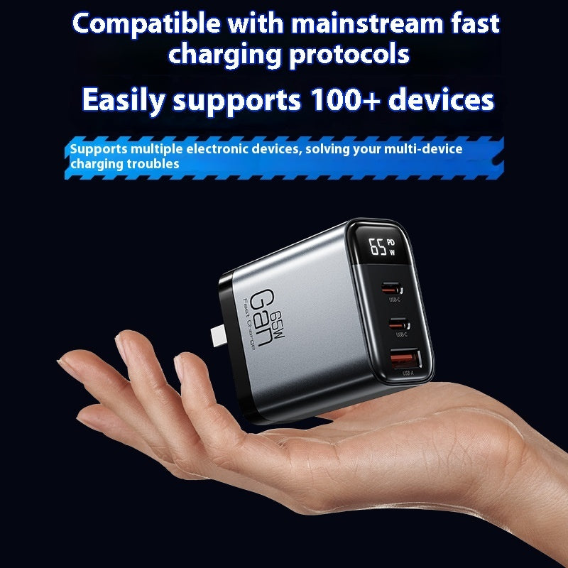 Gallium Nitride Three-port Charging Plug Smart Digital Display Mobile Phone Charger