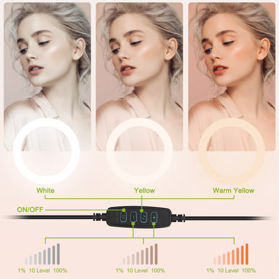 10in LED Selfie Ring Light Dimmable 120 LEDs Makeup Ring Lights With Adjustable Tripod Stand Cell Phone Holder USB Powered For YouTube Video Live Stream Makeup Photography