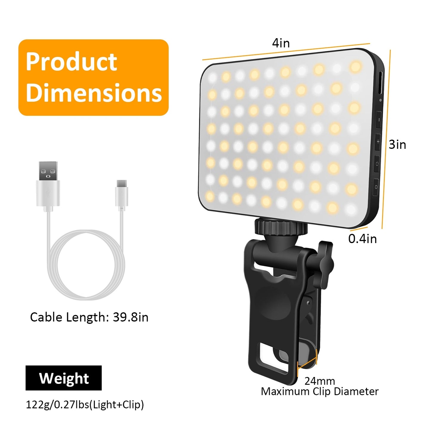 1Pc Rechargeable Selfie Light Fill Light 2000mAh Portable Clip On Light With 3 Light Modes 10 Brightness Levels For Phone Laptop Live Stream Make Up Photography