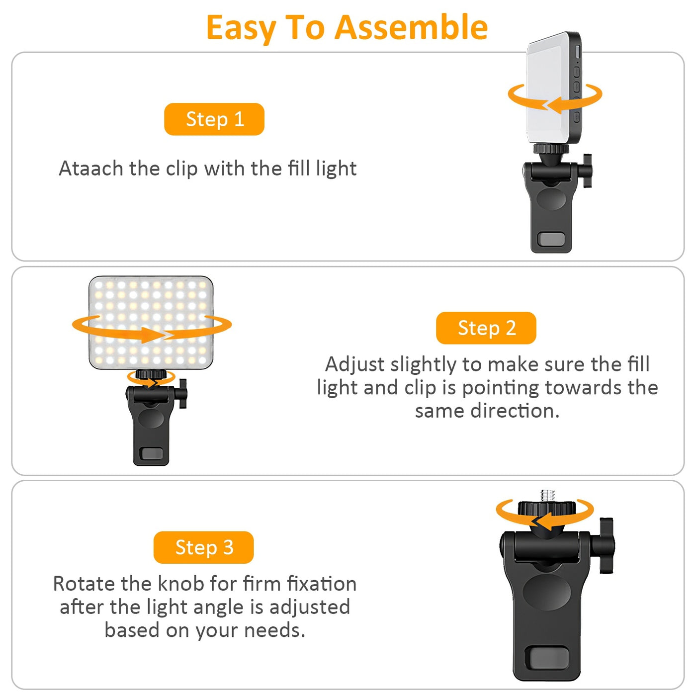 1Pc Rechargeable Selfie Light Fill Light 2000mAh Portable Clip On Light With 3 Light Modes 10 Brightness Levels For Phone Laptop Live Stream Make Up Photography