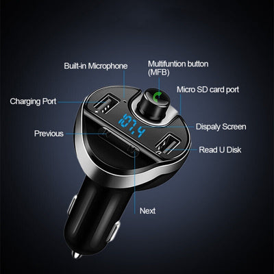 Car Bluetooth T20 Hands-free FM Transmitter MP3 Player Phone Charger