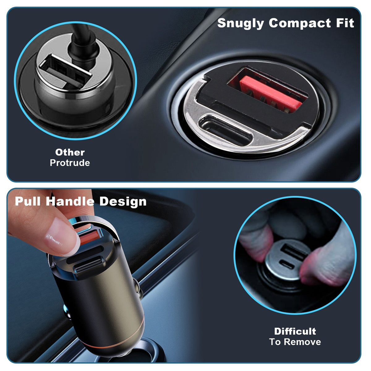 2Pcs 1,00W USB TypeC Car Charger QC4.0 PD3.0 USB Fast Charging Adapter Dual Port Car Cigarette Lighter Compatible With Phone Pad