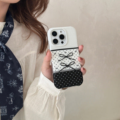 Black And White Polka Dot Stitching Stereo Bow Phone Case